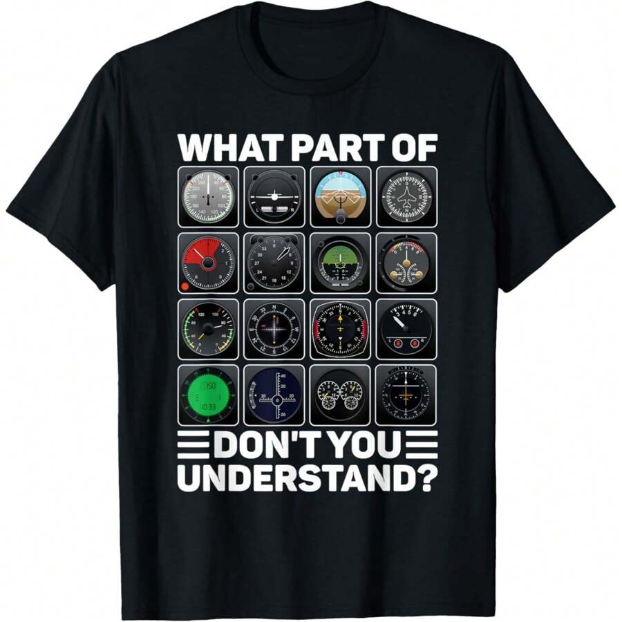 Airline Aircraft Airplane Pilot Tools Instruments Indicators T-Shirt - Black - View 1