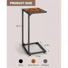 Juego de 2 mesas auxiliares con forma de C y tapa de madera rústica - Mesas laterales deslizantes debajo del sofá que ahorran espacio, estructura de metal resistente, fácil montaje, perfectas para la sala de estar y el dormitorio, mesa de estar - Blanco - Ver 3