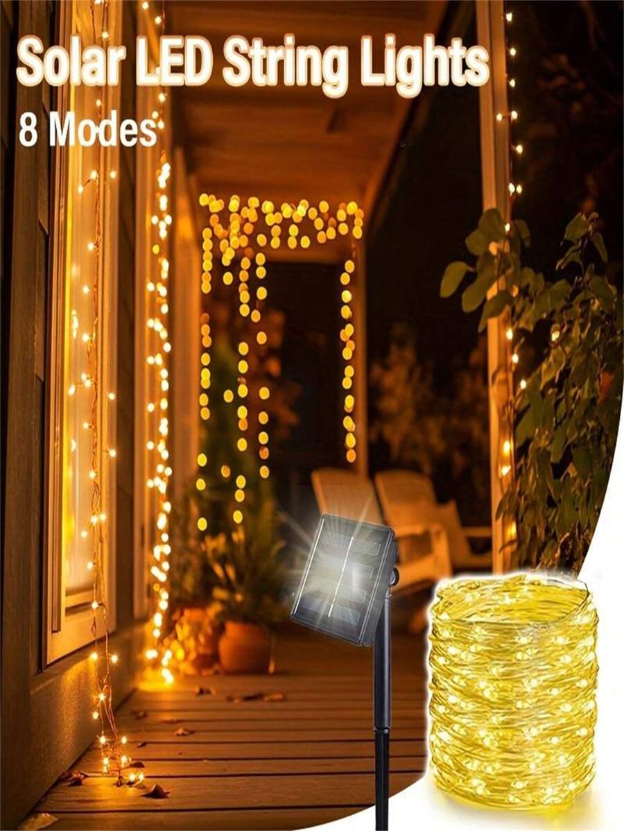 1pc 50/100LED Solar Christmas String Lights, 8 Modes Decoration Lights, Holiday Scene Decoration, Ambient Lights, Holiday Party Supplies For Party, Garden, Patio, Home, Wedding Holiday Decoration Lighting