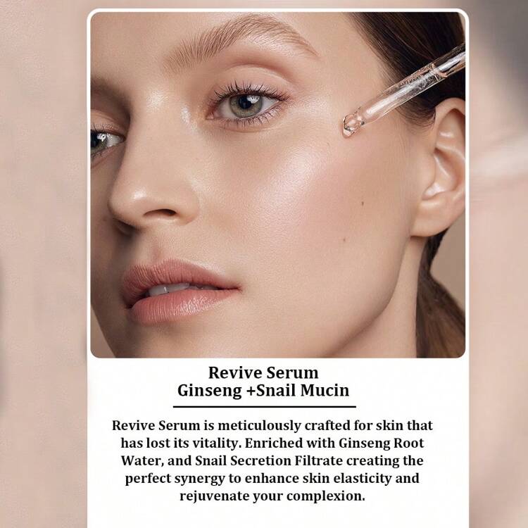 30 ml/1 fl oz Sérum facial revitalisant au ginseng, bave d'escargot, hydratant, estompant les taches, essence faciale nourrissante en profondeur, convient aux hommes et aux femmes, utilisation jour et nuit, soins de la peau - Ginseng - Voir 7