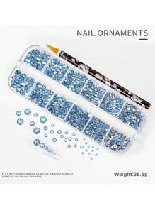 12 格 3D 平底美甲水钻，附赠 1 支水钻拾取蜡笔，约 1500 颗 2/3/4/5/6 毫米平底 Ab 水钻，适用于 DIY 工艺品、马克杯、瓶子、玻璃杯、衣服、化妆、指甲、美甲，水晶宝石 DIY 指甲饰物、指甲用品 - 彩色 - 查看 8