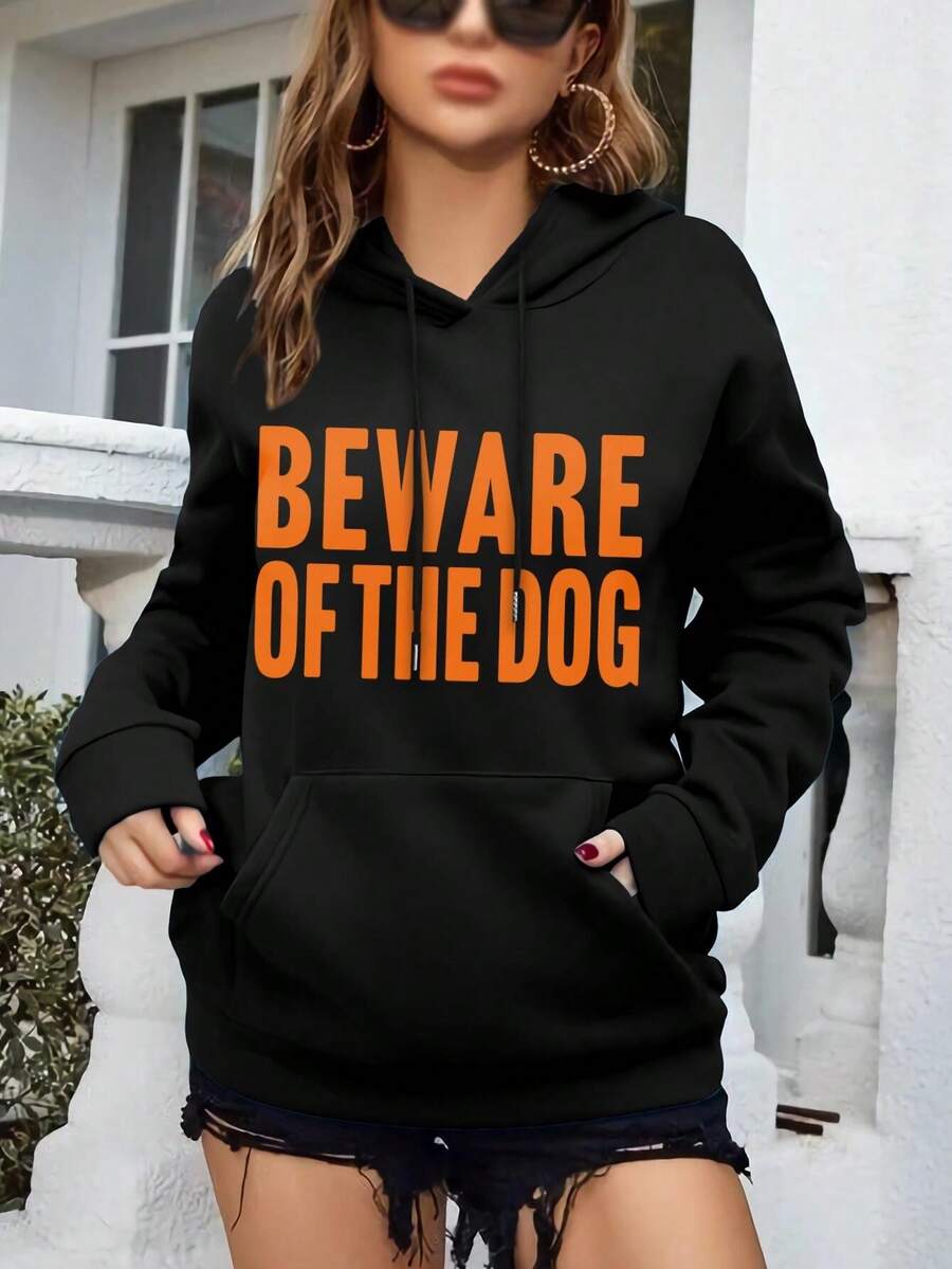 Beware Of The Big Dog! Funny Women's Dog Sweatwomen Hoodies Big Size Women Hoodie (Dogs Pets Puppy) - Black - View 1