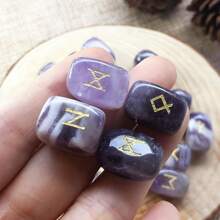 Natural Amethyst Futhark Viking Rune Stone Set, Engraved Letter Norse Witchcraft Healing Crystal Reiki Gemstones Irregular Shaped, 25Pcs
