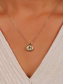 1 件 925 纯银 18K 镀金养殖黄色和蓝色蓝宝石吊坠项链，方晶锆石边缘复古风格怀表吊坠项链，奢华黄色链条珠宝礼物 - 黃色 - 查看 3