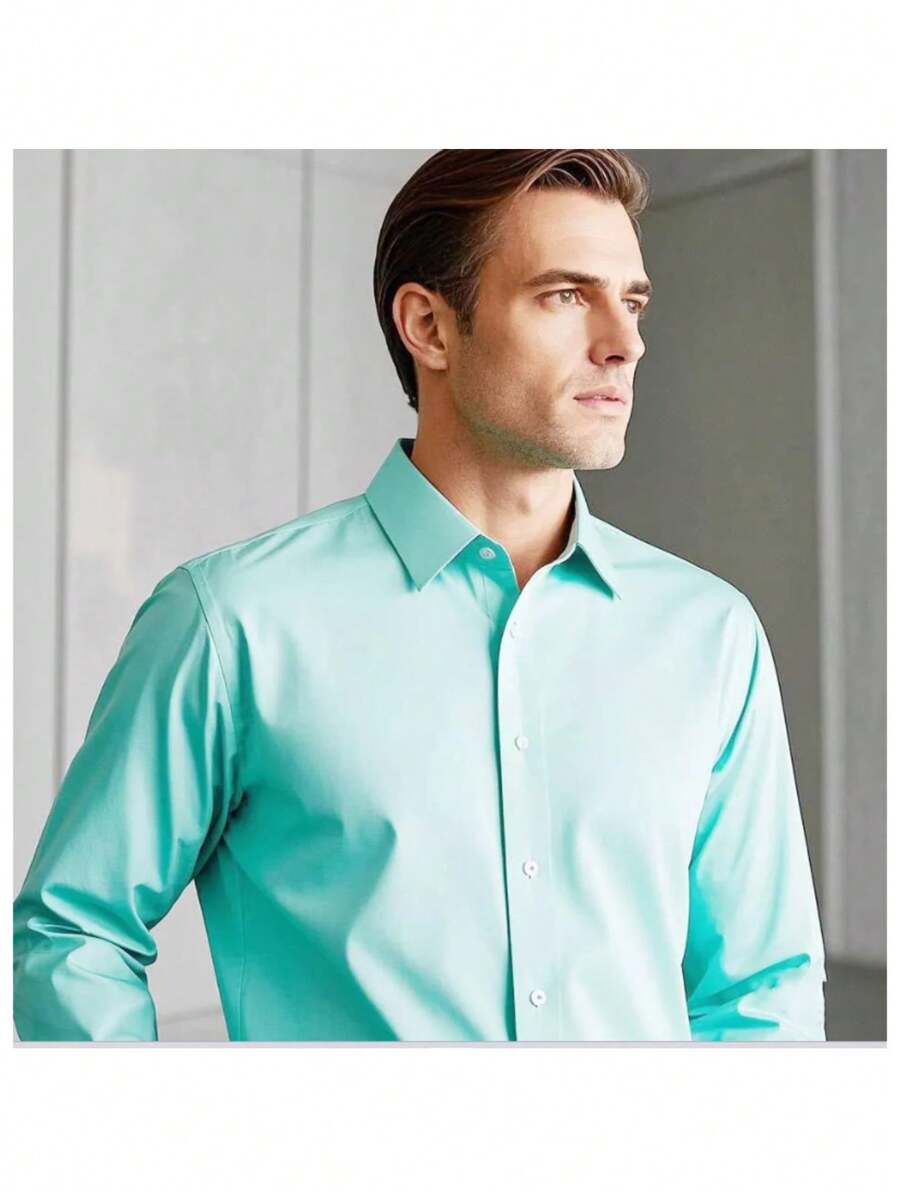 Men's Long Sleeve Premium Slim Fit Dress Shirt - màu xanh lá - Xem 1