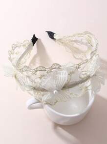 1 Stück Spitze Mesh Schleife, Schmetterling Imitation Perle Haarband für Frauen, süßer eleganter Stil geeignet für den Alltag, Festivals, Partys Haarreif Diadema
