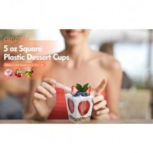 25/50/100pcs 5 Oz Plastic Dessert Cups , Yogurt Parfait For Party Appetizers, Mini Desserts, Mousse, Pudding, Fruit, Jelly Cheesecake And Ice Cream Square Plastic Cup Cheese Cake Cup - Transparent - View 6