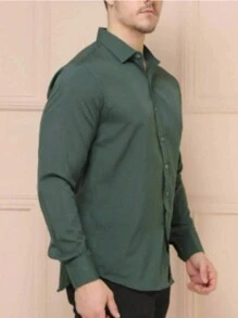 Men's Long Sleeve Plain Button Down Dress Shirt Comfortable Imported Dress Blouse - xanh quân đội - Xem 1