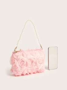 New Pearl Flower Decor Evening Clutch Handbag, Shoulder/Cross-Body Bag For Formal Dresses