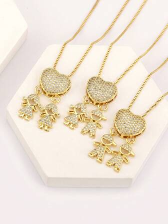 1 pieza Collar colgante de pareja de cobre chapado en oro de 18k con circonita blanca, regalo de joyería elegante para ella en el Día de San Valentín