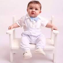Conjunto de batismo 3 peças para bebê menino, roupas para bebês - Branco - Visão 1