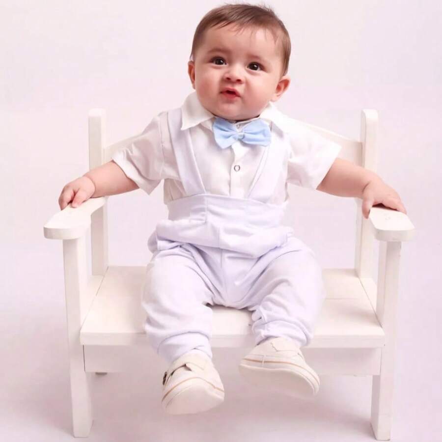 Conjunto de batismo 3 peças para bebê menino, roupas para bebês - Branco - Visão 1