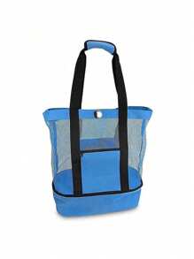 1 buc geantă de picnic pentru plajă, izolație pentru plajă și conservare a gheții (închidere cu fermoar, direcție aleatorie), geantă de picnic pentru plajă, conservare a căldurii, pentru femei, plasă transparentă, dublu strat, depozitare, capacitate mare, cumpărături, impermeabile, geantă de birou, prânz, gustări, geantă pentru școală, accesorii școlare, lucruri școlare