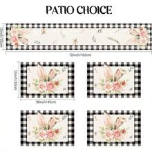 Set Of 5 Easter Table Decorations, 1Pc Table Runner And 4Pcs Placemats Set, Spring Bunny Rabbit Decor, Linen Spring Easter Decorations For Kitchen Dining Indoor Outdoor Home Party Table Decor
