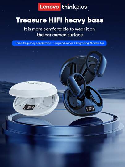 Lenovo XT55 Bluetooth Earphones, Hanging Ear Style, 5.4 LED Power Display, Long Battery Life, HiFi Surround Sound, High Audio Quality, Low Latency, Clear Call With Microphone, Suitable For Music, Gaming And Sports, Wireless Earphones Compatible With Smartphones & Computers