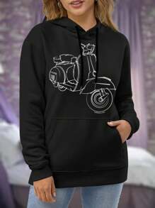 White Scooter Big Size Women Hoodie Sweatwomen Hoodies For Ladies (S S0110 Motorbike Scooter Lover Vintage) - 黑色 - 查看 1