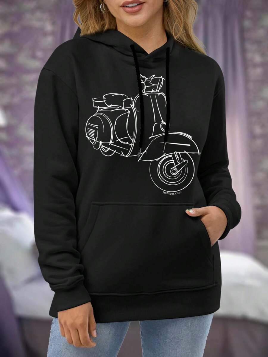 White Scooter Big Size Women Hoodie Sweatwomen Hoodies For Ladies (S S0110 Motorbike Scooter Lover Vintage) - 黑色 - 查看 1