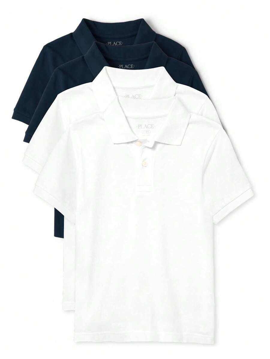 The Children's PLACE Boys Uniform Pique Polo 4-Pack Solid Blue And Solid White Multipack - MULTI CLR - View 1