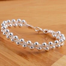 Cadena de cuentas de encantos al por mayor, pulsera hermosa de plata esterlina 925 de moda para mujer, joyería elegante para bodas - Plateado - Ver 3