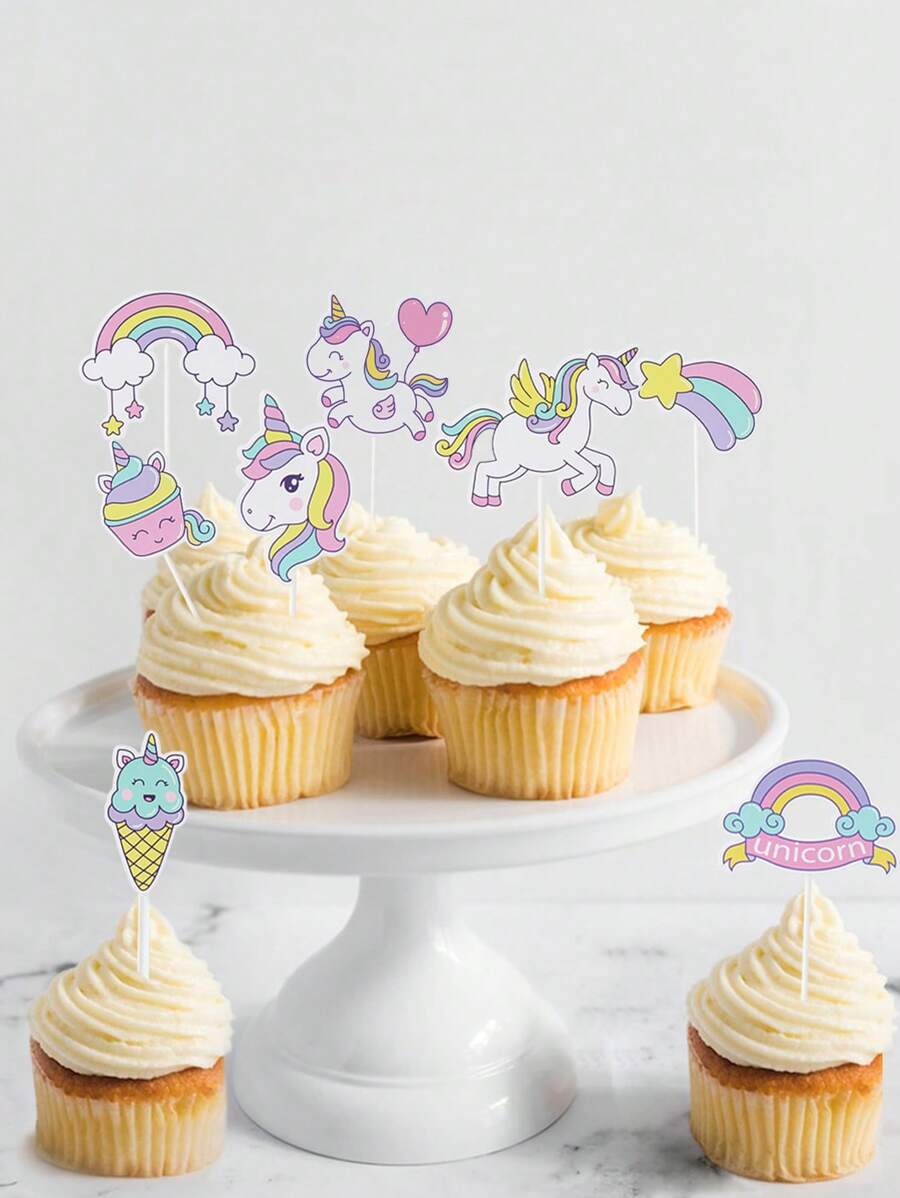 8件套彩虹独角兽生日蛋糕装饰，彩虹独角兽生日派对蛋糕装饰，蛋糕架装饰，婴儿派对装饰，纸杯蛋糕插牌，蛋糕签，生日烘焙DIY用品，生日礼物派对小礼品
