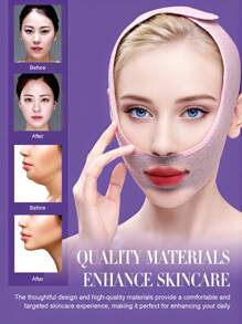 [1pc] New Facial Wrinkle Sleep Compression Mask, V-Shaped Face Lifting And Firming Contour Bandage - Pink - View 2