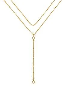 1pc Stylish Minimalist Metal Double-Layer Y-Shaped Tassel Necklace For Women, Suitable For Daily Wear, Party And Events