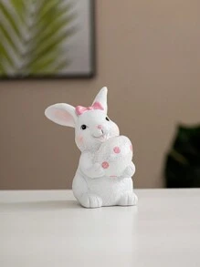 1 Peça Coelho de Resina Segurando Ovos Decorados com Laço, Estilo Minimalista Fofo, Adequado para Dia das Mães, Páscoa, Quarto, Sala de Estar, Escritório, Decoração Doméstica, Escritório, Estante de Livros, Armário de TV