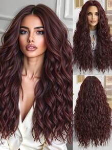 28 Inch Long Wavy Synthetic Wig Without Bangs: Natural Appearance, Heat Resistant, Suitable For Parties, Cosplay And Everyday Wear - Burgundy - View 2