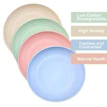 小麦秸秆盘子轻便不易破碎晚餐盘子套装适用于洗碗机和微波炉 - 彩色 - 查看 1