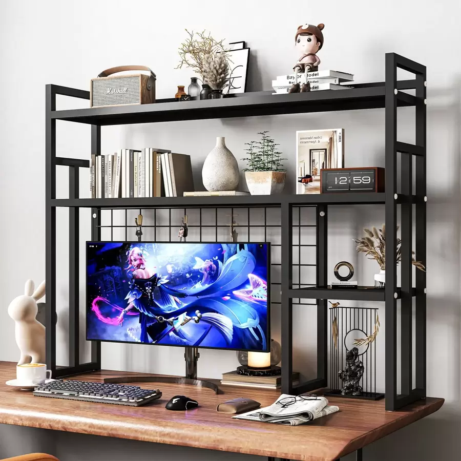 Large Metal Desktop Bookshelf Desk Hutch Desk Organizer Storage Rack ...