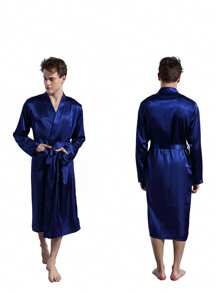 1pc Personalized Satin Robe, Unisex Satin Bathrobe, Sleepwear, Men's Kimono Gown, Satin Loungewear, Wedding Home Bathroom Decor, Autumn Decor, Beach Essential, Back To School Towel, Suitable For Salons, Hotels, Sports, Home Goods, Towels, Skincare - Multicolor - View 19