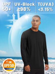 KEFITEVD Men's Long Sleeve Shirts UPF 50+ UV Sun Protection Athletic Shirts For Hiking Running Workout Rash Guard - 黑色 - 查看 2