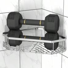 Black Bathroom Corner Shower Shelfs, Adhesive Wall Mounted Shower Caddy With 4 Movable Hooks, Rustproof Stainless Steel Bathroom Shower Organizer, No Drilling Wall Mount 2-Pack - 銀色 - 查看 4