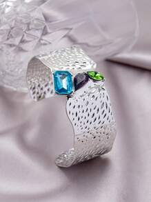 1pc Retro European Style Exaggerated Metal Rhinestone Openwork Bangle, Suitable For Women's Daily Outfit And Gift Jewelry - Silver - View 5