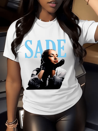 Women's Casual 1Pcs 100% Cotton 220g HD Digital Print Sade T Shirt