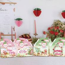 12PCS/SET,Sweet Strawberry Theme Goodie Candy Boxes With Thank You Tag Cards, Berry Fruit Theme Treat Boxes For Birthday, Par Tea Time, Party Favor Gift Boxes