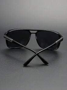 男女通用复古塑料飞行员太阳镜，经典款式，适合户外旅行、海滩、休闲佩戴、驾驶，防紫外线 - 黑色 - 查看 3