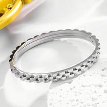 1 件优雅不锈钢手镯，简约而个性化的三层齿轮扣袖口，时尚珠宝 - 手鐲 - 查看 12