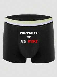Men's Black Letter Print Pattern Elastic Waist Briefs, Fashionable & Comfortable Everyday Underwear - Black - View 1