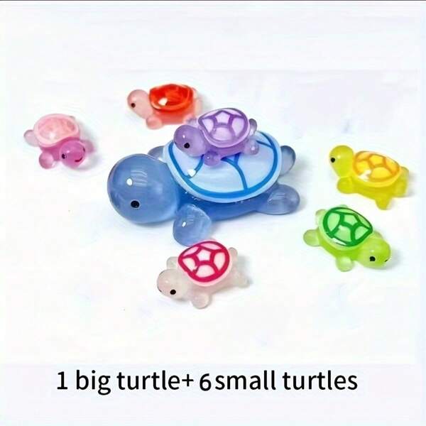 7pcs/Set (1 Large & 6 Small) Glow In The Dark Sea Turtle Decor - Cute ABS Resin Decorations, Great For Party, Holiday Gatherings, Gifts And Home Decor