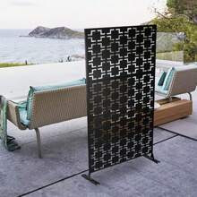 SHZICMY Outdoor Metal Privacy Screen 35.4x74.8 Inch Decorative Privacy Screen Freestanding Privacy Screen With Stand For Patio Garden Balcony Porch Backyard Swimming Pool Black Fast Arrival DIY Tool Kit - Black - View 2