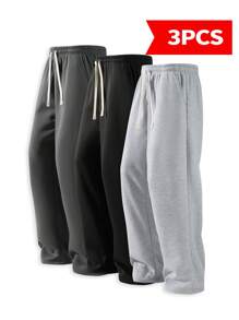 3-Piece Set Of Men's Loose Straight Sports Pants Sports Nine-Point Pants Men's Pants Multi-Piece Set Comfortable Outdoor Travel Casual Pants