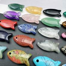 1pc Natural Crystal Fish Carving Figurine Statue Palm Stone DIY Jewelry Accessories Animal Figurine Sculpture Pocket Stone For Home Office Feng Shui Decoration Collectible Ornament - Multicolor - View 7