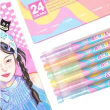 1 盒 24 色广纳 8201 丙烯马克笔套装，肤色和马卡龙色