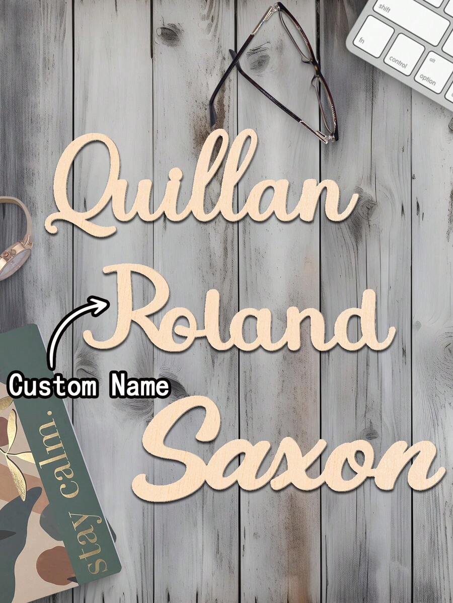 1Pc Custom Name Tag, Wooden Name Tag, Multiple Font Style Options, Custom Laser Cutting, Multipurpose Wall Mounting Decoration, Perfect For Bedroom And Living Room, Personalized Elegant Laser Cut Shiny Label Gifts Birthday Graduation - Multicolor - View 1
