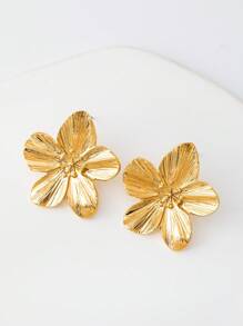 1 Pair Vintage French Style Exaggerated Floral Design Earrings, Suitable For Daily Wear - Gold - View 4