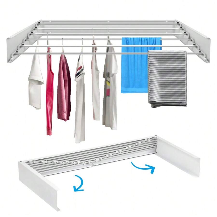 Wall Mounted 100CM Clothes Drying Rack Retractable Towel Hanger Clothes Airer - White - View 1