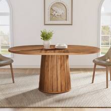 Tribesigns Oval Dining Table For 6 People, 55.11-Inch Farmhouse Wood Dinner Table Kitchen Table With Wooden Tabletop And Cylindrical Base For Dining Room - Brown - View 4