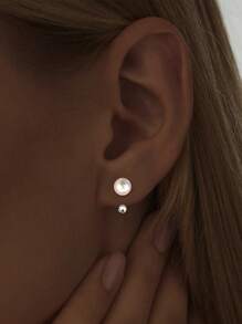 1 对 S925 纯银珍珠圆珠螺旋耳环，送给母亲、女朋友和姐妹的最佳礼物