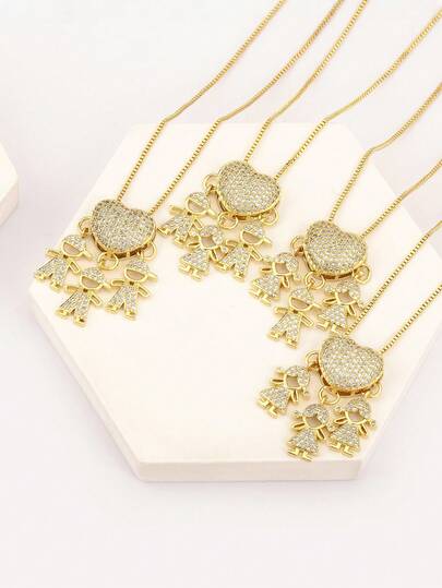 1 pieza Collar de cobre chapado en oro de 18k con 3 colgantes de circonita, regalo de joyería de lujo para mujeres, Día de San Valentín